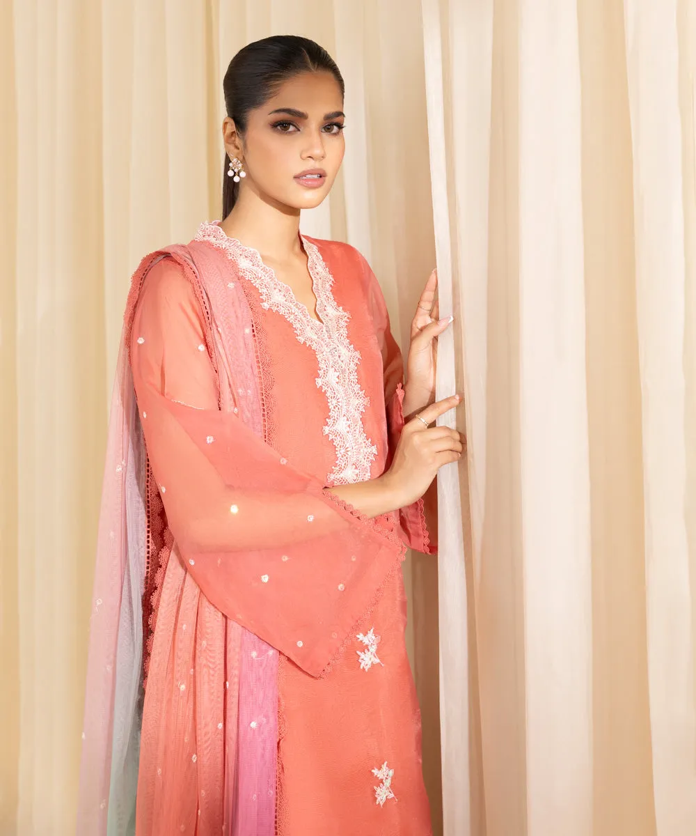 3 Piece -  Embroidered Organza Suit