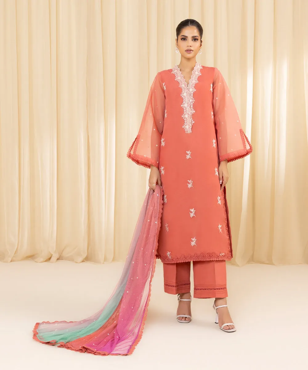 3 Piece -  Embroidered Organza Suit