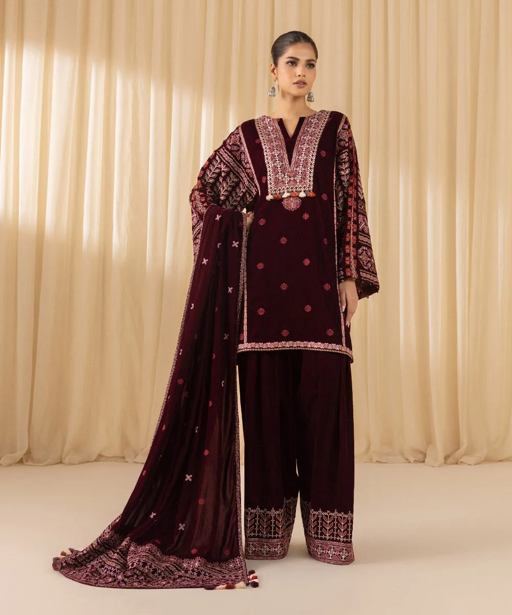 3 Piece -  Embroidered Velvet Suit