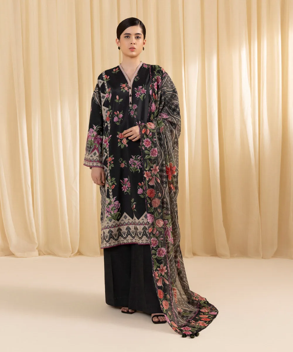 3 Piece -  Printed Satin Suit