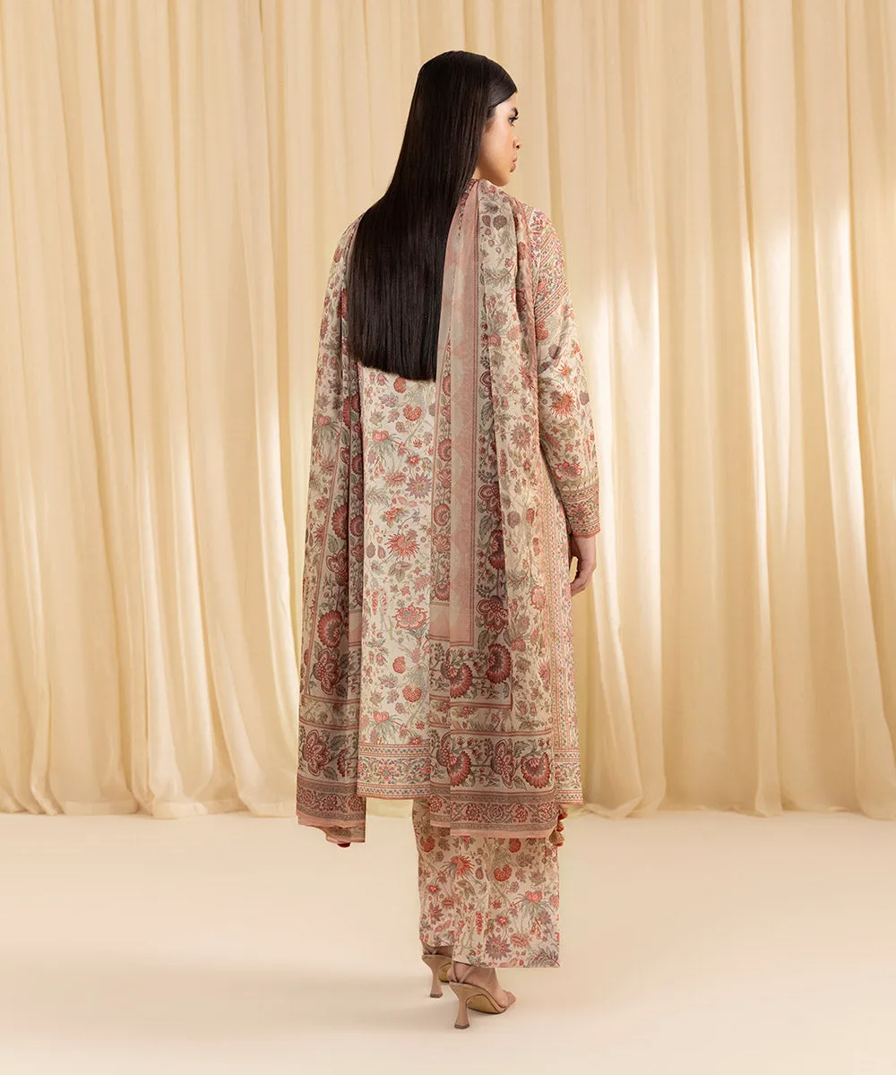 3 Piece -  Printed Silk Suit