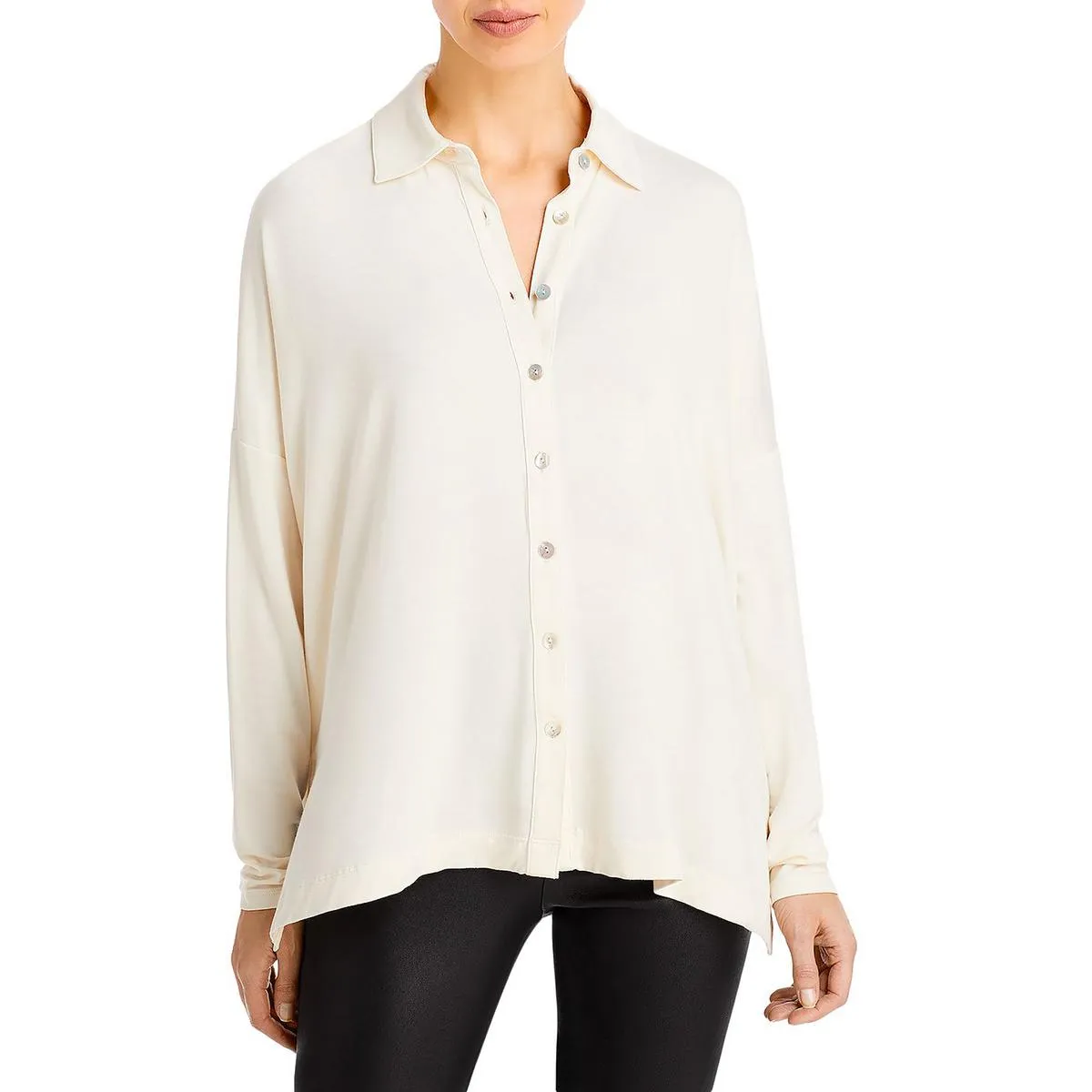 &BASICS Womens Collar Knitted Button-Down Top