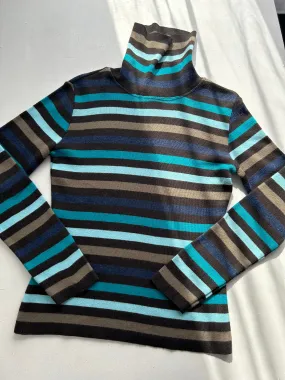 Black & blue striped turtleneck jumper (S)