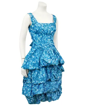 Blue Silk Taffeta Cocktail Dress and Opera Coat Ensemble