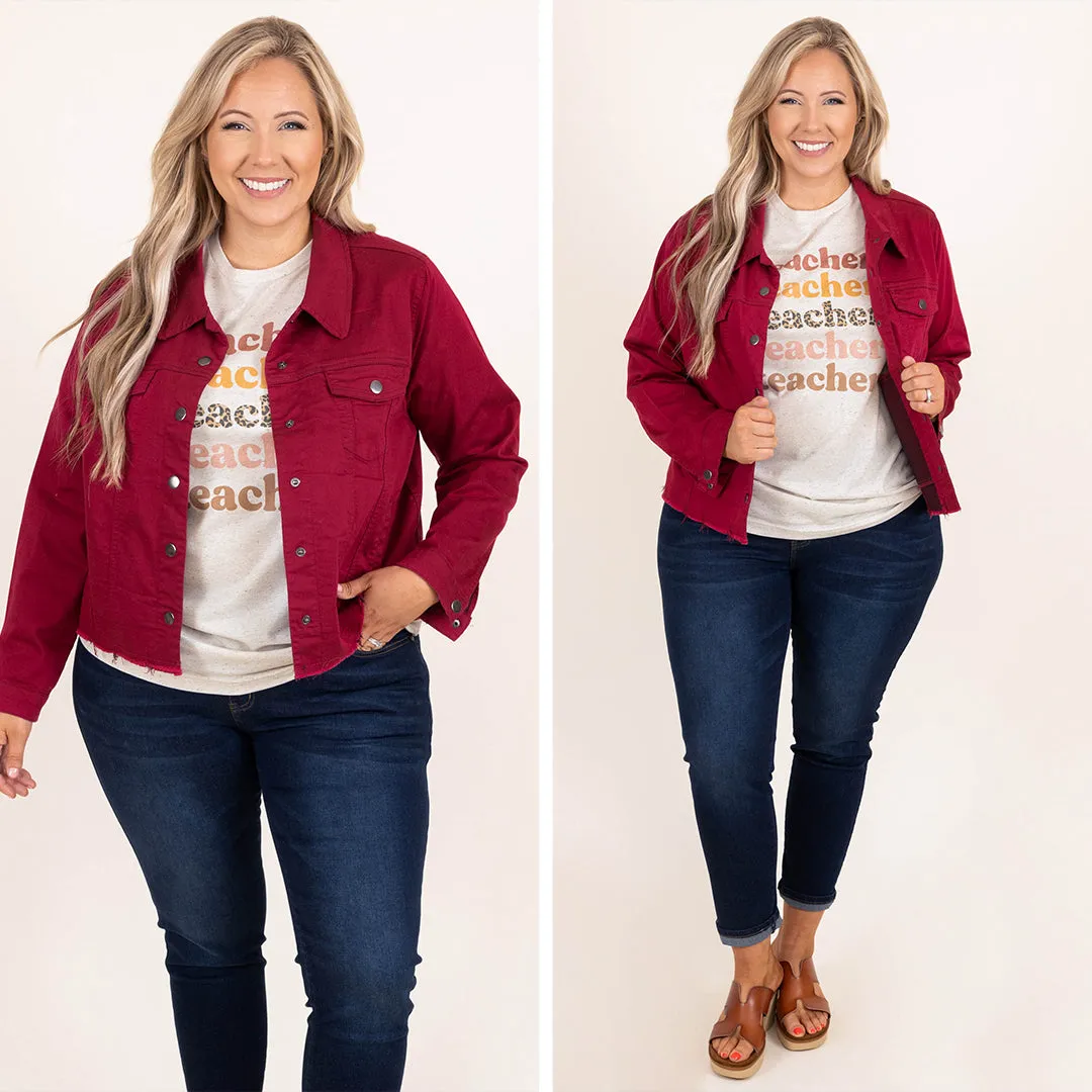 Button Down To Play Jacket, Burgundy