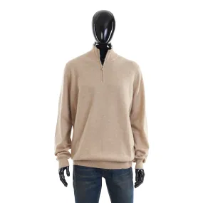 Camel Cashmere Turtleneck Sweater With Zipper