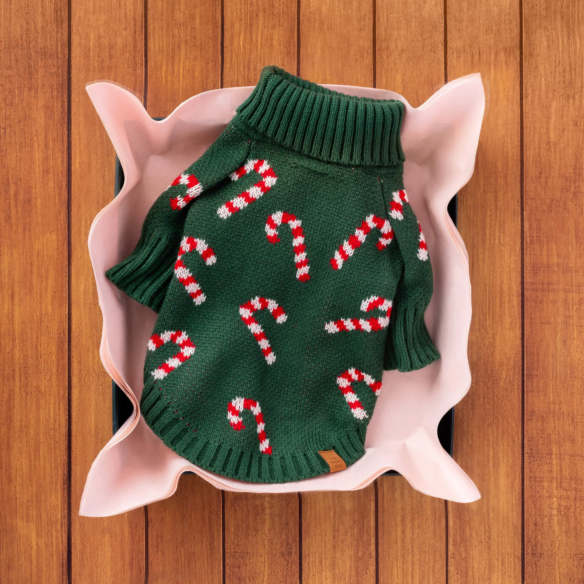 Cozy Candy Cane Dog Sweater