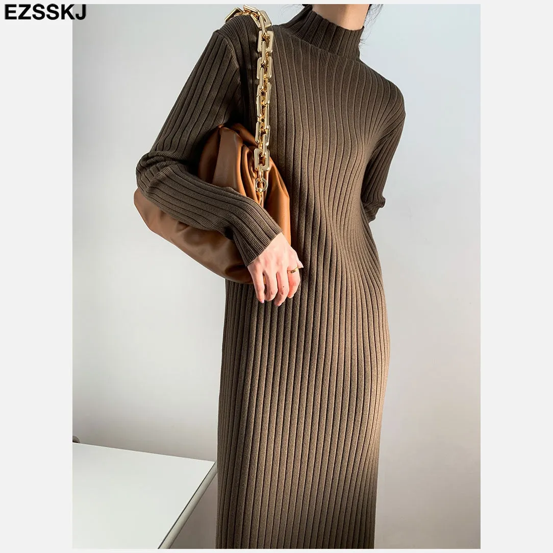 Christmas Gift Deanwangkt autumn winter thick straight maxi sweater dress women high neck long sweater dress elegant female loose  sexy knit dress