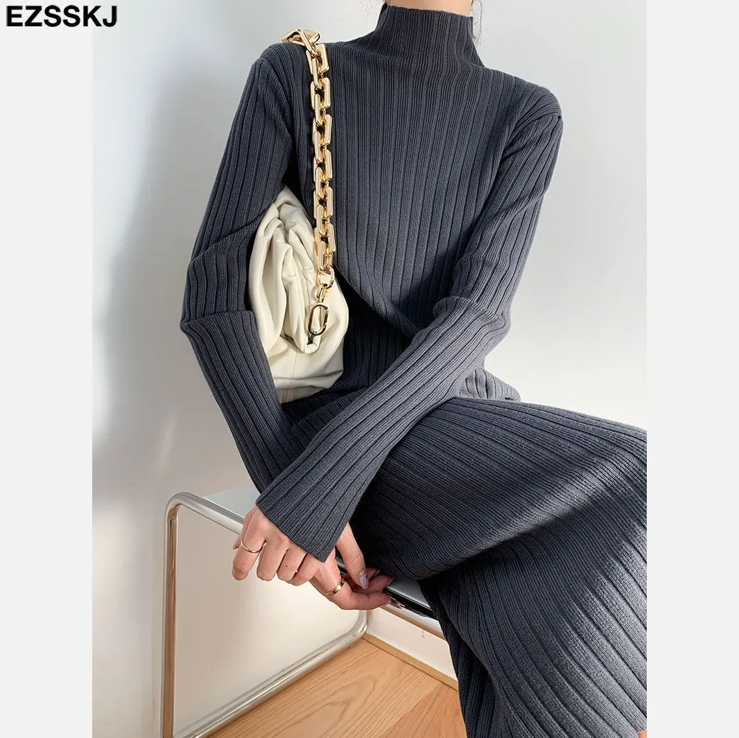 Christmas Gift Deanwangkt autumn winter thick straight maxi sweater dress women high neck long sweater dress elegant female loose  sexy knit dress