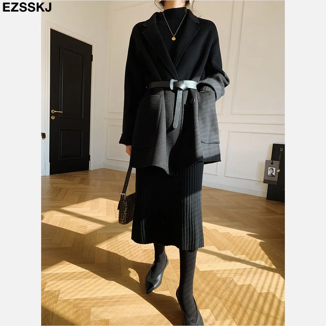 Christmas Gift Deanwangkt autumn winter thick straight maxi sweater dress women high neck long sweater dress elegant female loose  sexy knit dress