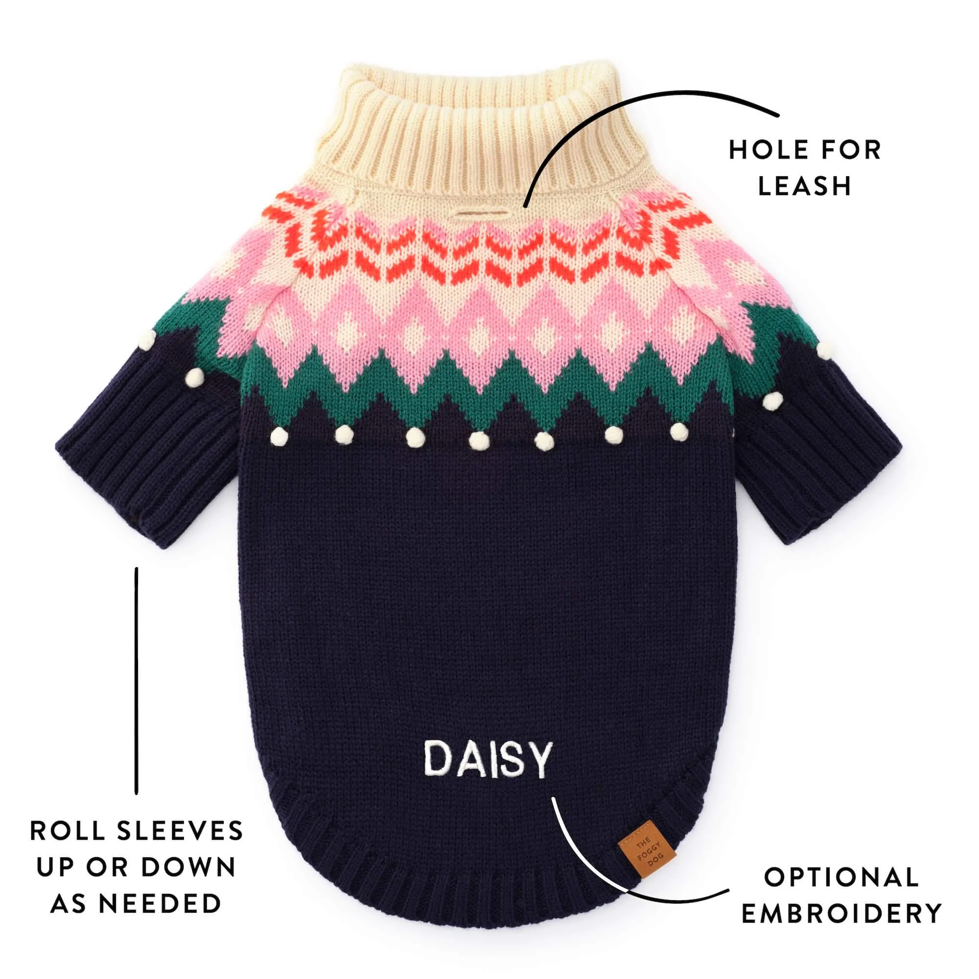 Cozy Fair Isle Pattern Bobble Knit Dog Sweater with Warmth Enhancing Design