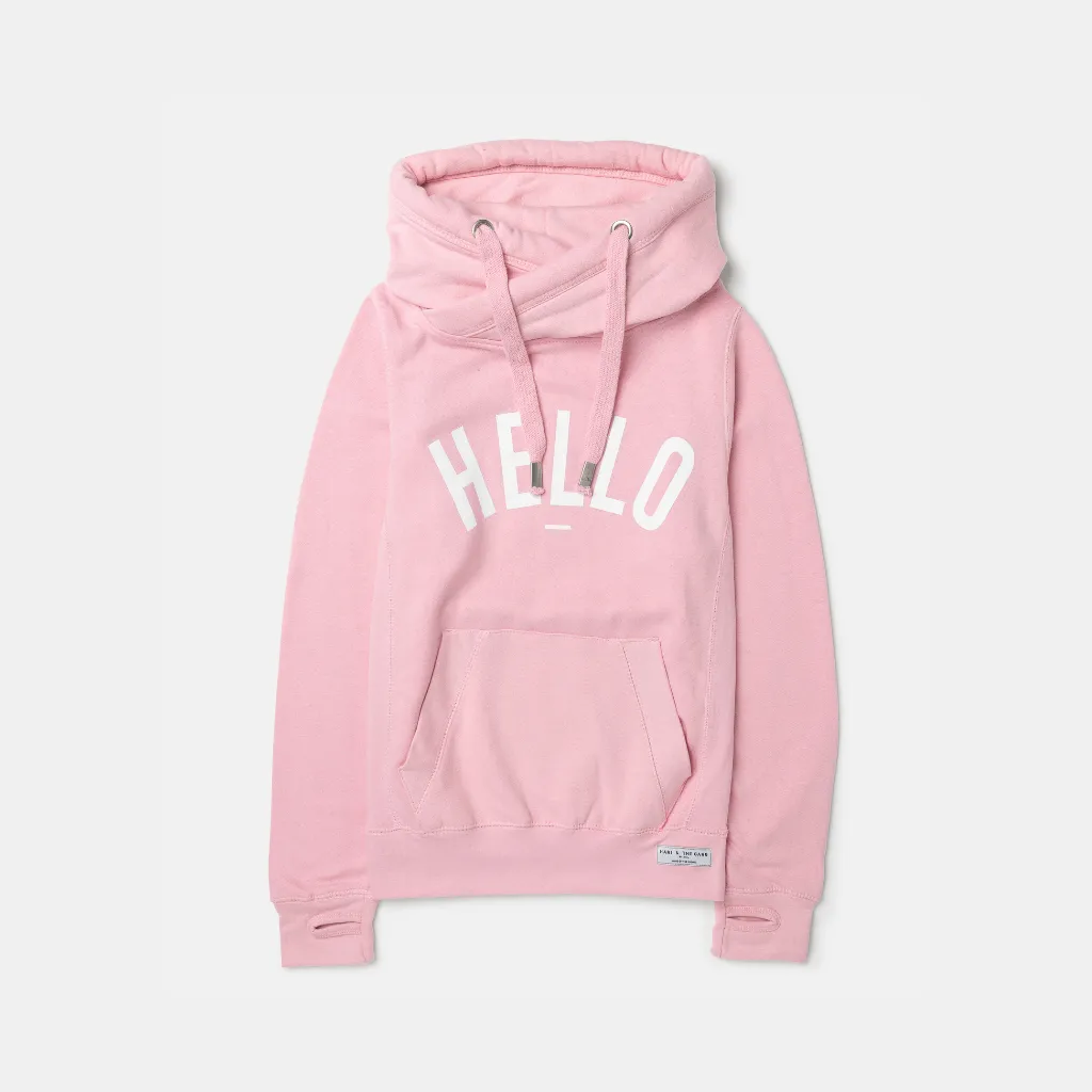 Pink Hello Cowl Neck Hoodie