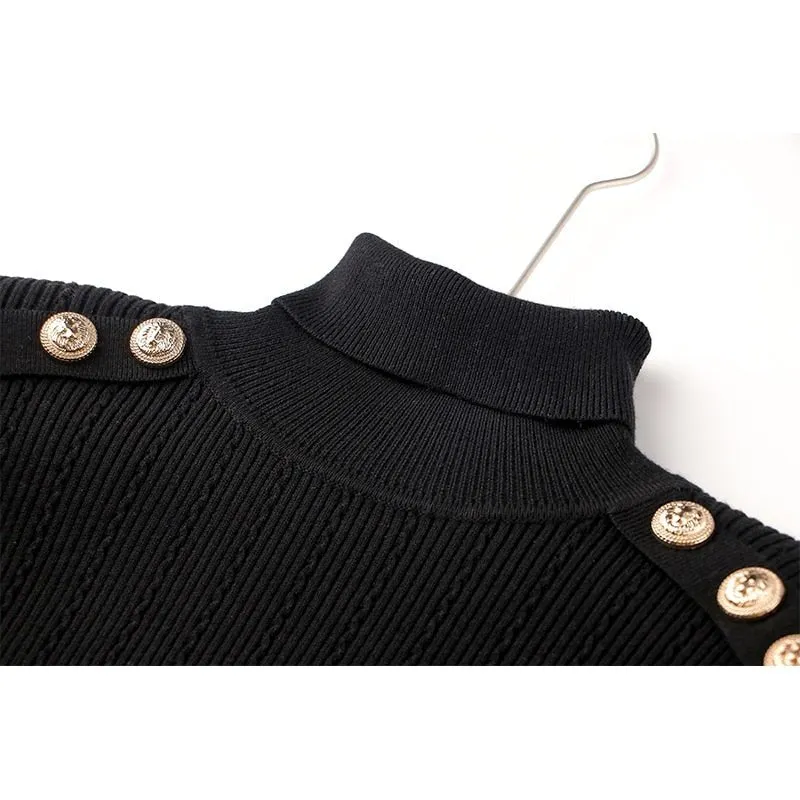 Pre Order:  Shoulder Buttons Turtleneck Knit Sweater