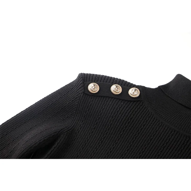 Pre Order:  Shoulder Buttons Turtleneck Knit Sweater