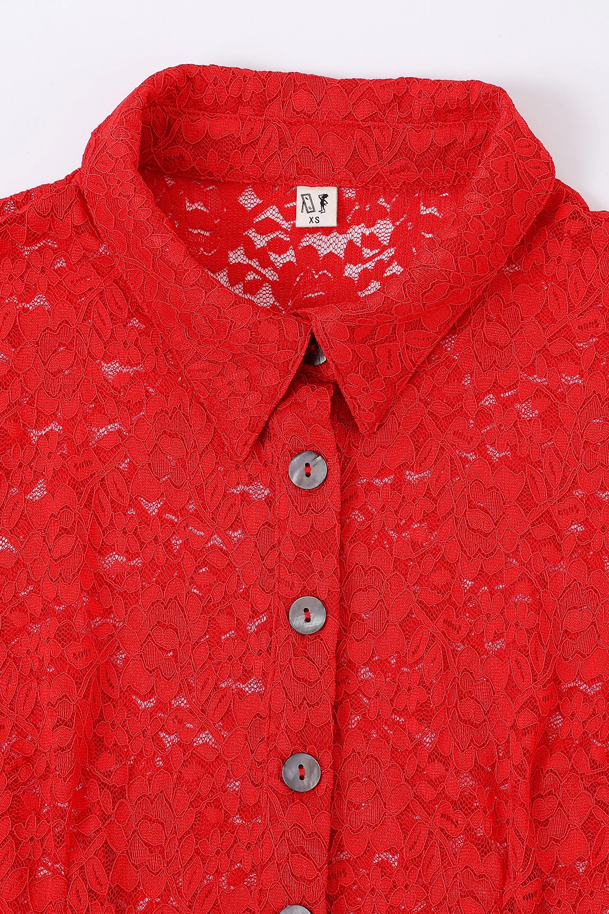 Red Rose Lace Button Down Long Sleeve