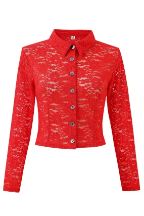 Red Rose Lace Button Down Long Sleeve