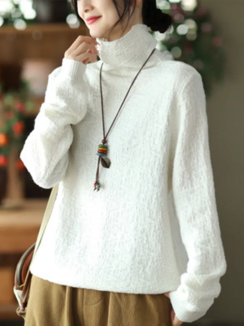 Women's Double-knit Turtleneck Knitted Loose and Thin Pullover Top